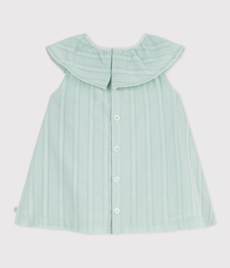 Robe b&eacute;b&eacute; en coton manches courtes, unie avec sa colerette bleu SPRAY