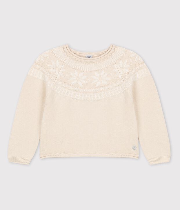 Meisjespull van wol en katoen beige/wit