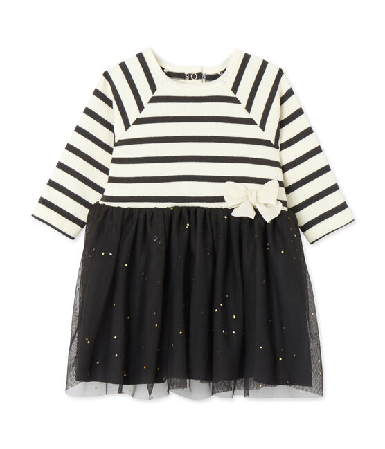 Jurk voor babymeisjes in twee stoffen beige COQUILLE/grijs CAPECOD