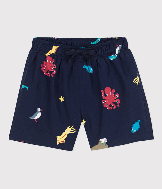 Short de bain bébé en matière recyclée bleu MEDIEVAL/blanc MULTICO