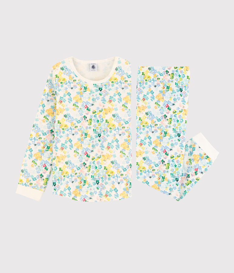 Molton pyjama met aquarel bloemen voor babymeisjes wit/multicouleur