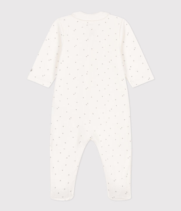 Fluwelen babypyjama met sterrenprint wit/grijs