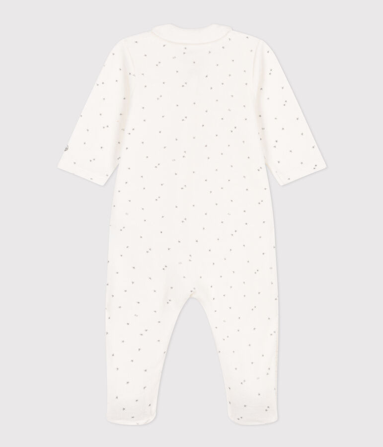 Fluwelen babypyjama met sterrenprint wit/grijs