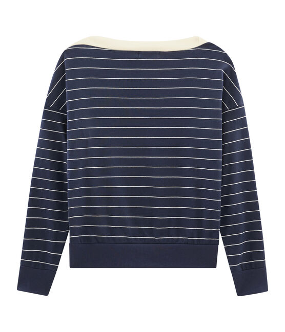 Sweatshirt met lange mouwen vrouwen blauw SMOKING/beige COQUILLE