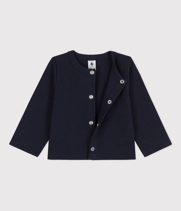 Cardigan b&eacute;b&eacute; uni en jersey &eacute;pais bleu