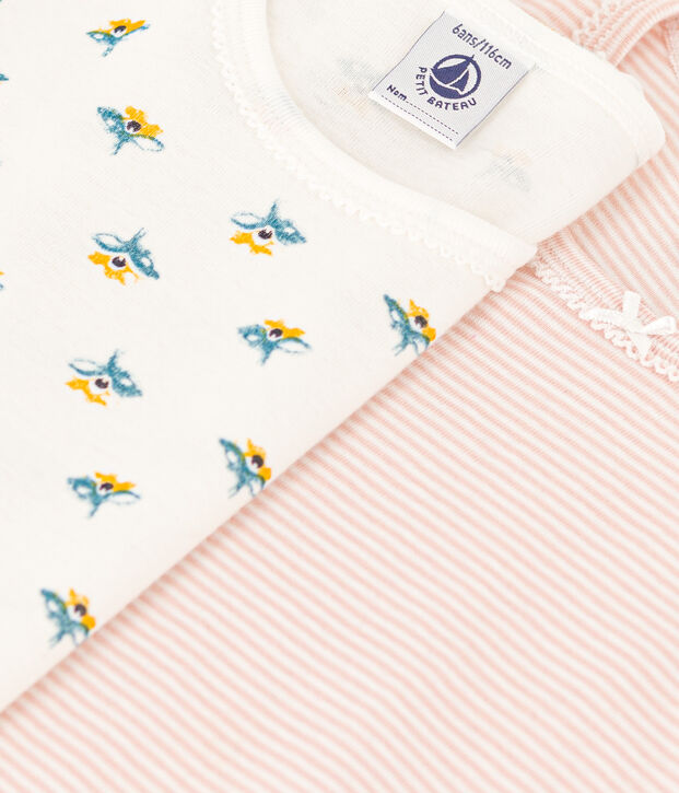 Lot de 2 tee shirts manches longues fleur en coton petite fille multicouleur