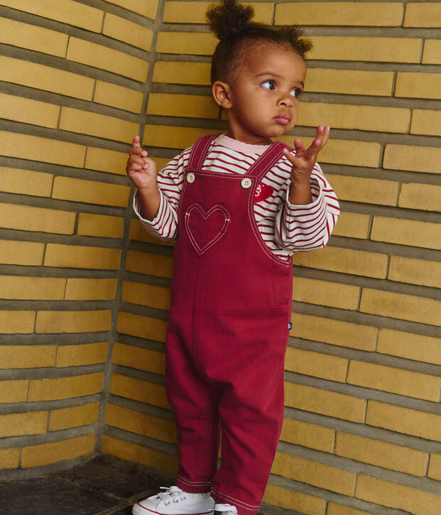 Babysalopette met lange pijpen van gekleurde denim rood