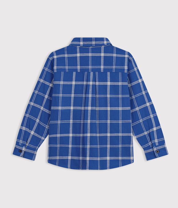 Chemise enfant en coton &agrave; carreaux bleu/&eacute;cru