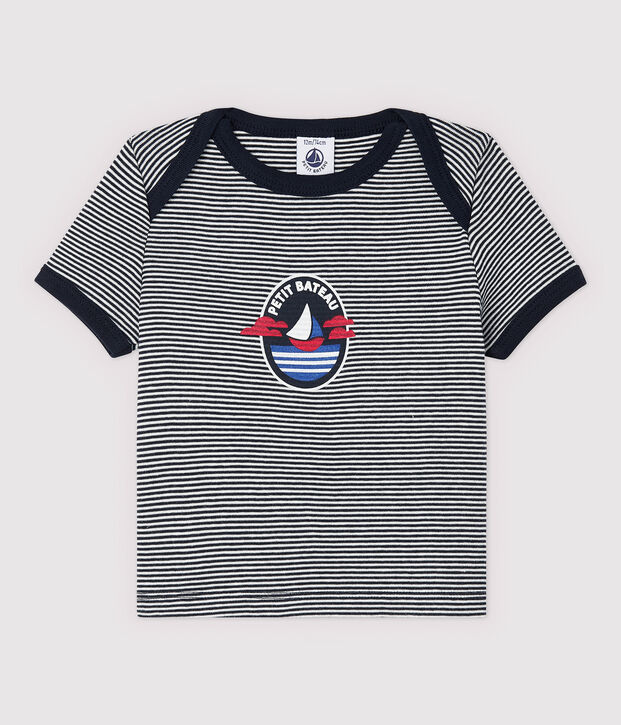 Katoenen T-shirt met korte mouwen voor babyjongens blauw/wit