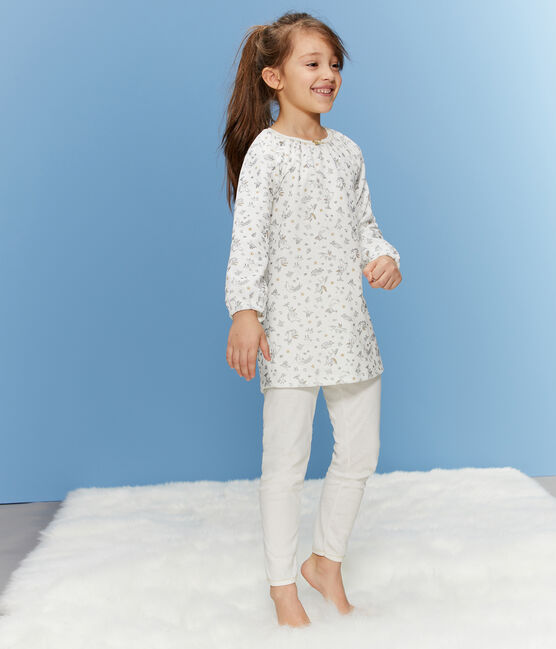 Chemise de nuit petite fille en velours, avec legging blanc MARSHMALLOW/blanc MULTICO