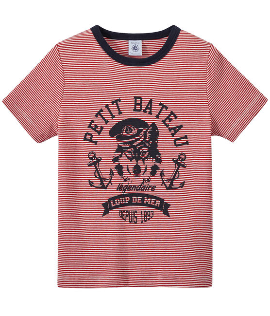 T-shirt garçon rayé milleraies rouge TERKUIT/blanc MARSHMALLOW