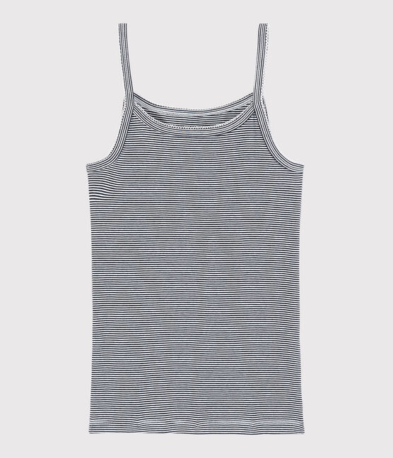 Iconisch gestreept katoenen Damesshirt met spaghettibandjes blauw SMOKING/wit MARSHMALLOW