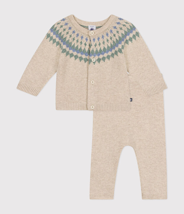 Tweedelig gebreid babysetje ecru/multicouleur