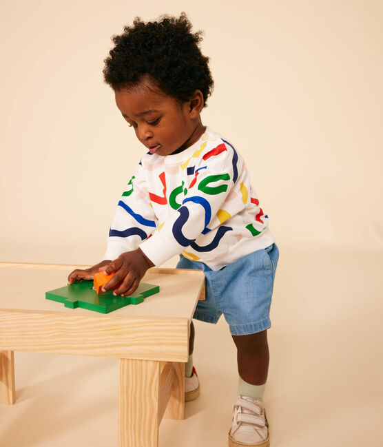Sweatshirt van dunne fleece voor baby's wit MARSHMALLOW/wit MULTICO