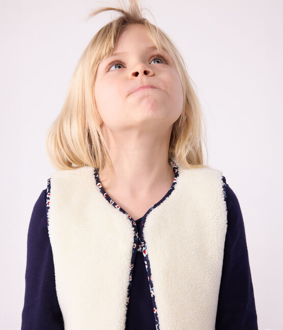 Mouwloos kindervestje met print van poplin uit katoen en sherpa blauw SOIR/ MULTICO