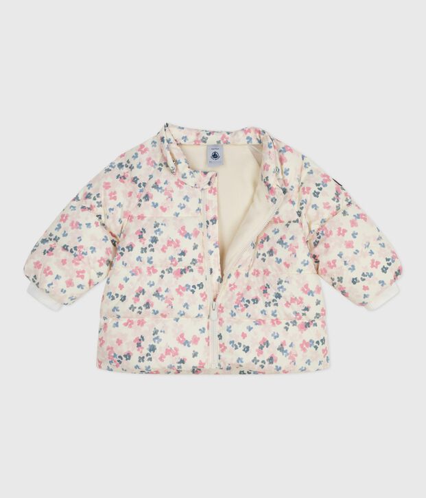 Doudoune b&eacute;b&eacute; imprim&eacute;e fleurs capuche amovible &eacute;cru/multicouleur