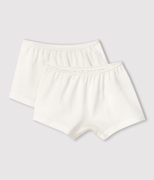 Lot de 2 shorties blancs petite fille en coton biologique multicouleur