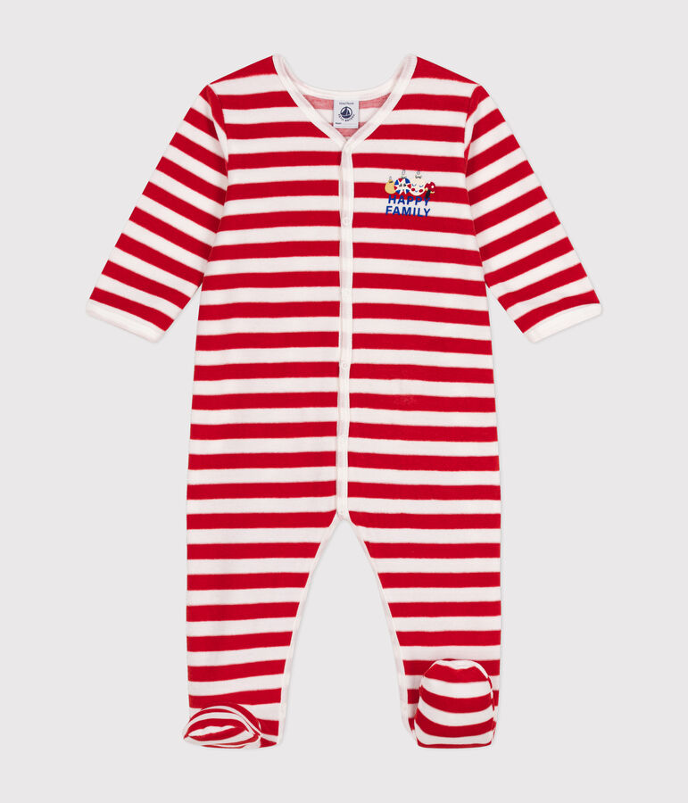 Babypyjama van velours in kerstthema rood/wit