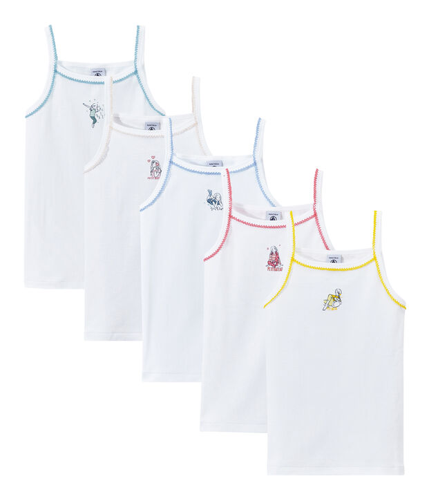 Set van 5 meisjeshemdjes met schouderbandjes en print wit