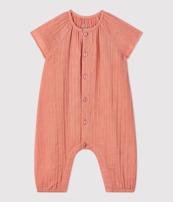 Combinaison longue unie en gaze de coton bio bébé rose PAPAYE