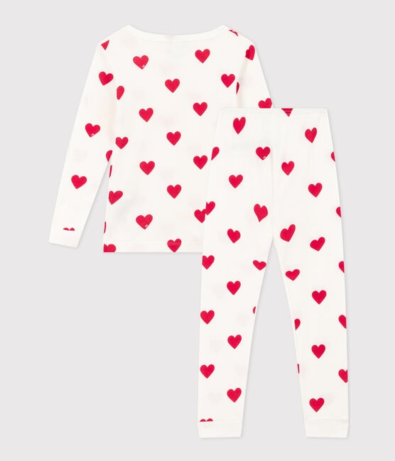 Aansluitende pyjama van katoen met hartjesprint voor meisjes wit MARSHMALLOW/rood TERKUIT
