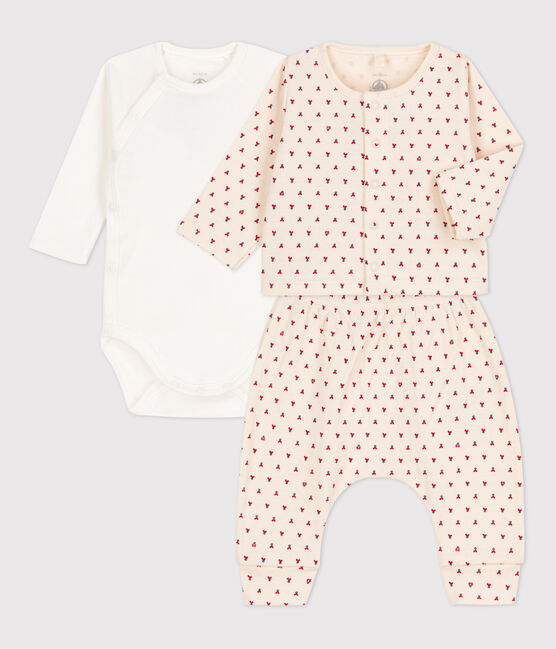 Ensemble 3 pièces bébé en tubique imprimé graphique blanc MARSHMALLOW/blanc MULTICO