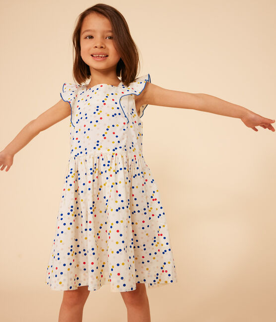 Popeline jurk zonder mouwen met print voor meisjes wit MARSHMALLOW/wit MULTICO