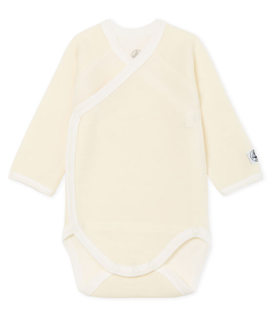 Body naissance manches longues bébé en laine et coton blanc MARSHMALLOW