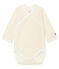 Body naissance manches longues bébé en laine et coton blanc MARSHMALLOW