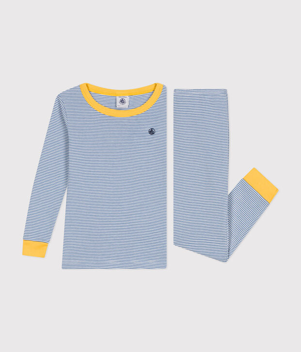 Pyjama ajust&eacute; en coton ray&eacute; enfant bleu/blanc
