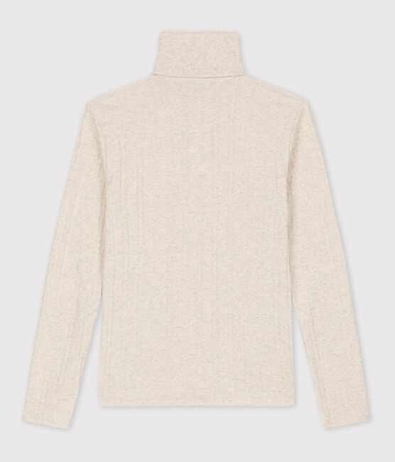 L'ICONIQUE, T-shirt van jacquardstof met rolkraag beige MONTELIMAR CHINE