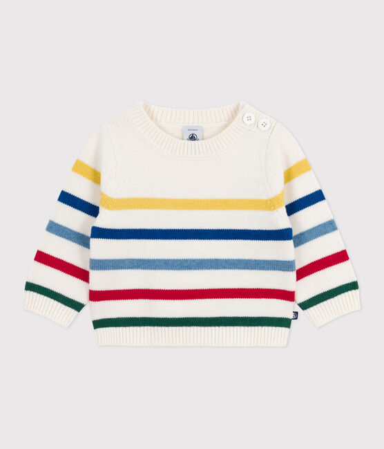Pull bébé en laine et coton à rayures multico blanc MARSHMALLOW/blanc MULTICO
