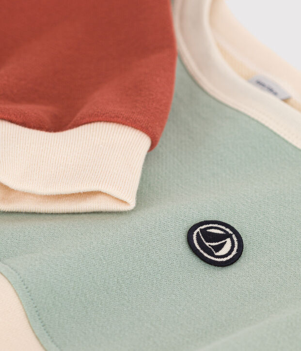 Sweatshirt colorblock in fleece voor jongens ecru/multicouleur