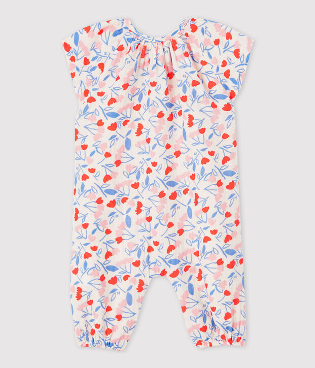Lange gebloemde jumpsuit voor babymeisjes in luierstof van biologisch katoen roze/multicouleur