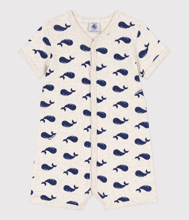 Kort katoenen pakje met walvissenprint voor baby's beige/wit
