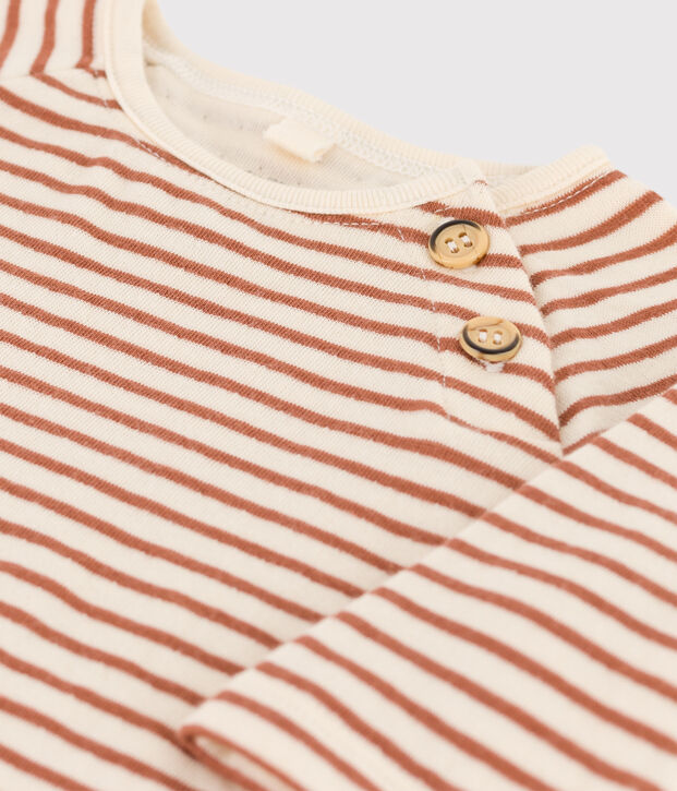 Gestreept T-shirt van katoenen tubic voor baby's ecru/bruin/ecru