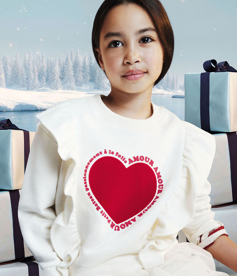 Sweatshirt enfant en coton imprim&eacute; &eacute;cru