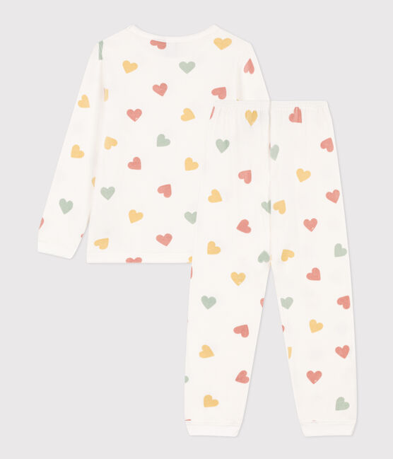 Pyjama cœur petite fille en velours blanc MARSHMALLOW/blanc MULTICO