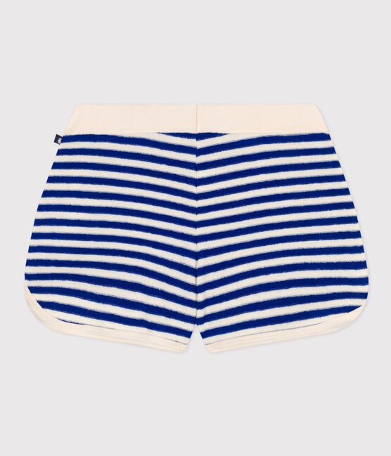 Short rayé en bouclette éponge enfant fille bleu SURF/ AVALANCHE