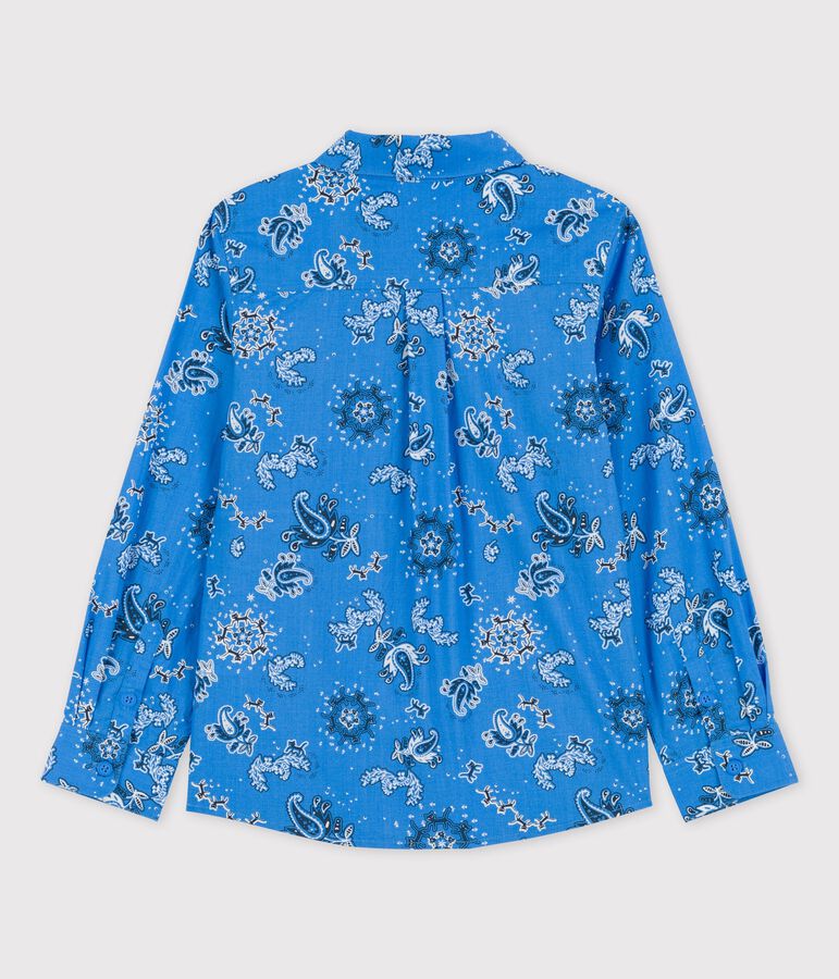 Hemd met print uit popeline voor jongens blauw BRASIER/wit MULTICO