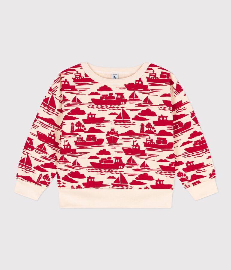 Sweater met print in molton voor jongens ecru/rood
