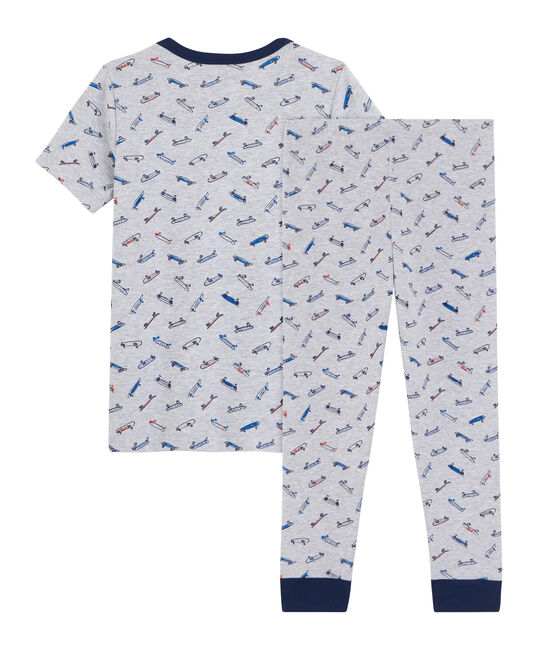 Jongenspyjama van ribtricot met skatesmotief grijs POUSSIERE/wit MULTICO