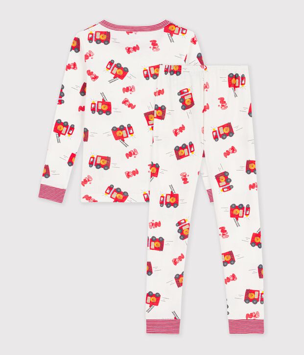 Pyjama tr&egrave;s ajust&eacute; enfant en coton imprim&eacute; pompier blanc/multicouleur