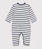 Gestreepte fluwelen babypyjama wit MARSHMALLOW/blauw SMOKING
