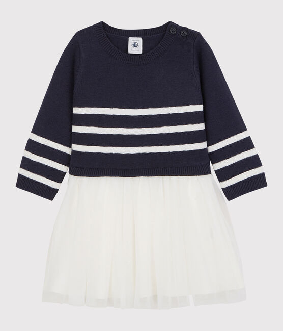 Robe en laine et coton bébé. bleu SMOKING/blanc MARSHMALLOW