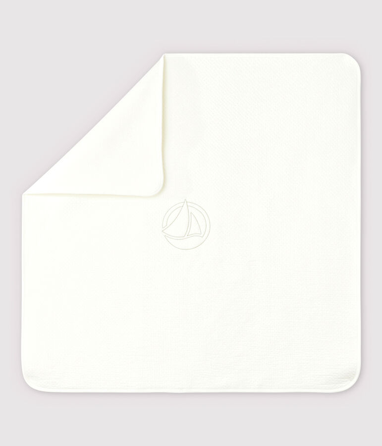 Couverture b&eacute;b&eacute; en tubique en coton biologique blanc MARSHMALLOW