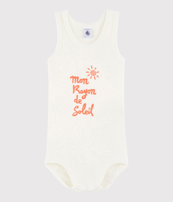 Body sans manches bébé garçon blanc MARSHMALLOW/orange CORAL