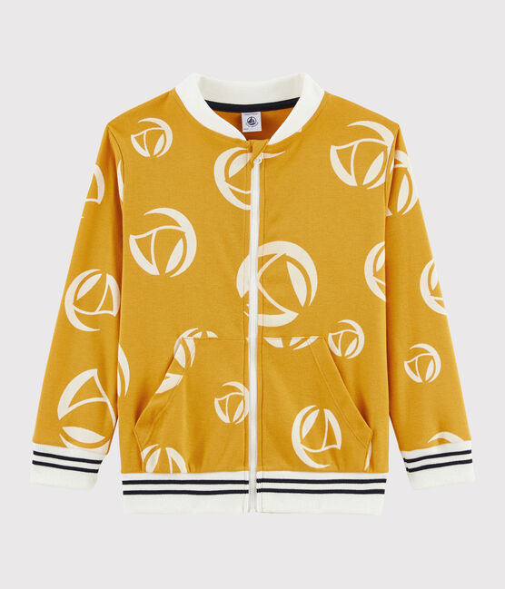 Sweatshirt met rits voor jongens kinderen geel BOUDOR/wit MARSHMALLOW