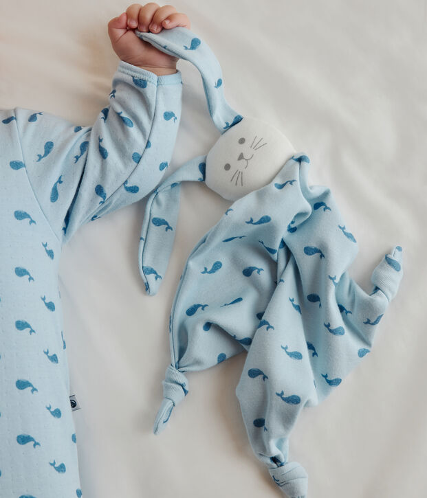 Katoenen babyknuffel met print blauw/blauw