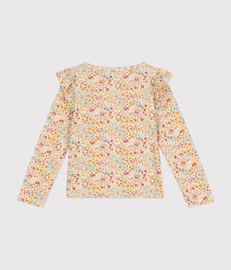 Tee-shirt manches longues en c&ocirc;te enfant fille &eacute;cru/multicouleur